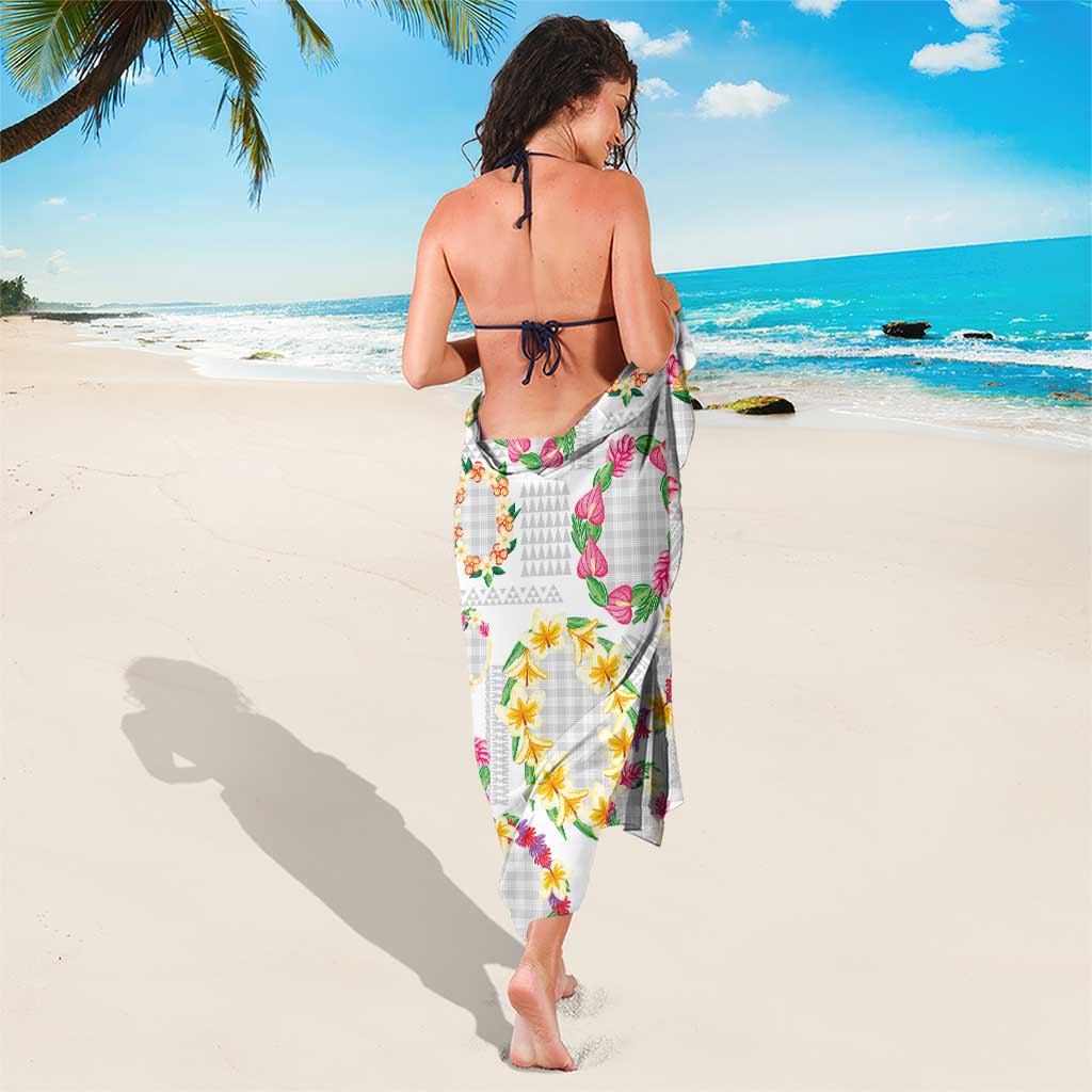 Hawaiian Kakau Tattoo Leis and Palaka Pattern Sarong Traditional Aloha Tribal White Color