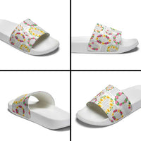 Hawaiian Kakau Tattoo Leis and Palaka Pattern Slide Sandals Traditional Aloha Tribal White Color