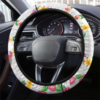 Hawaiian Kakau Tattoo Leis and Palaka Pattern Steering Wheel Cover Traditional Aloha Tribal White Color