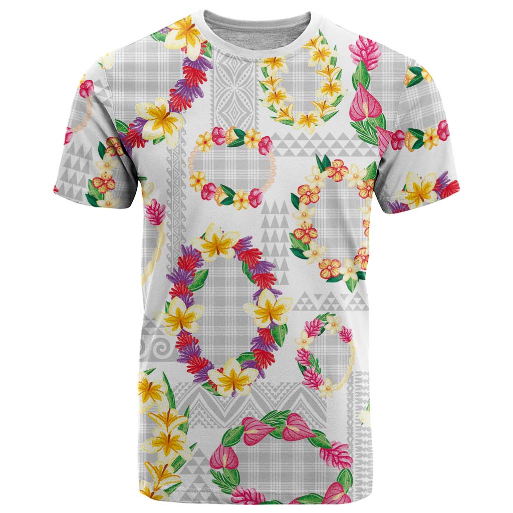 Hawaiian Kakau Tattoo Leis and Palaka Pattern T Shirt Traditional Aloha Tribal White Color