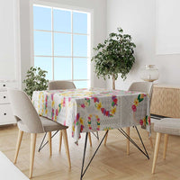 Hawaiian Kakau Tattoo Leis and Palaka Pattern Tablecloth Traditional Aloha Tribal White Color