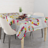 Hawaiian Kakau Tattoo Leis and Palaka Pattern Tablecloth Traditional Aloha Tribal White Color