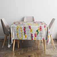 Hawaiian Kakau Tattoo Leis and Palaka Pattern Tablecloth Traditional Aloha Tribal White Color