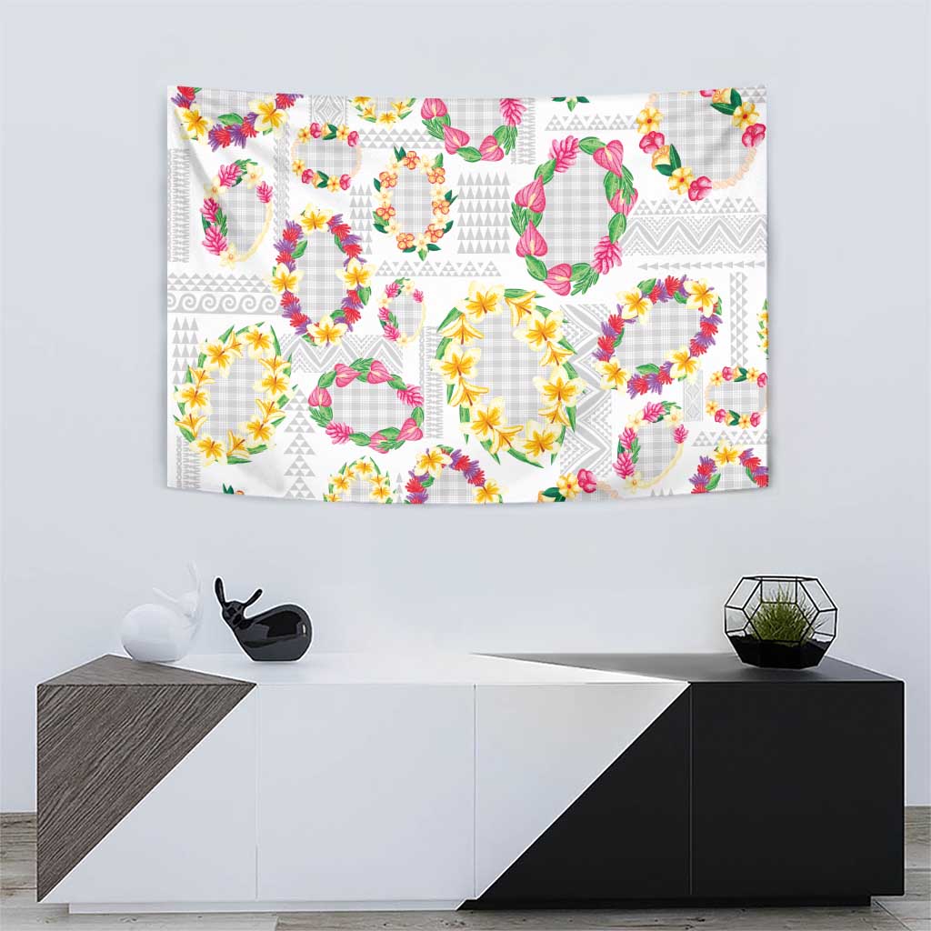 Hawaiian Kakau Tattoo Leis and Palaka Pattern Tapestry Traditional Aloha Tribal White Color