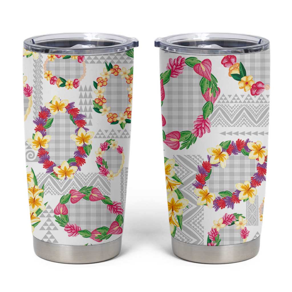 Hawaiian Kakau Tattoo Leis and Palaka Pattern Tumbler Cup Traditional Aloha Tribal White Color