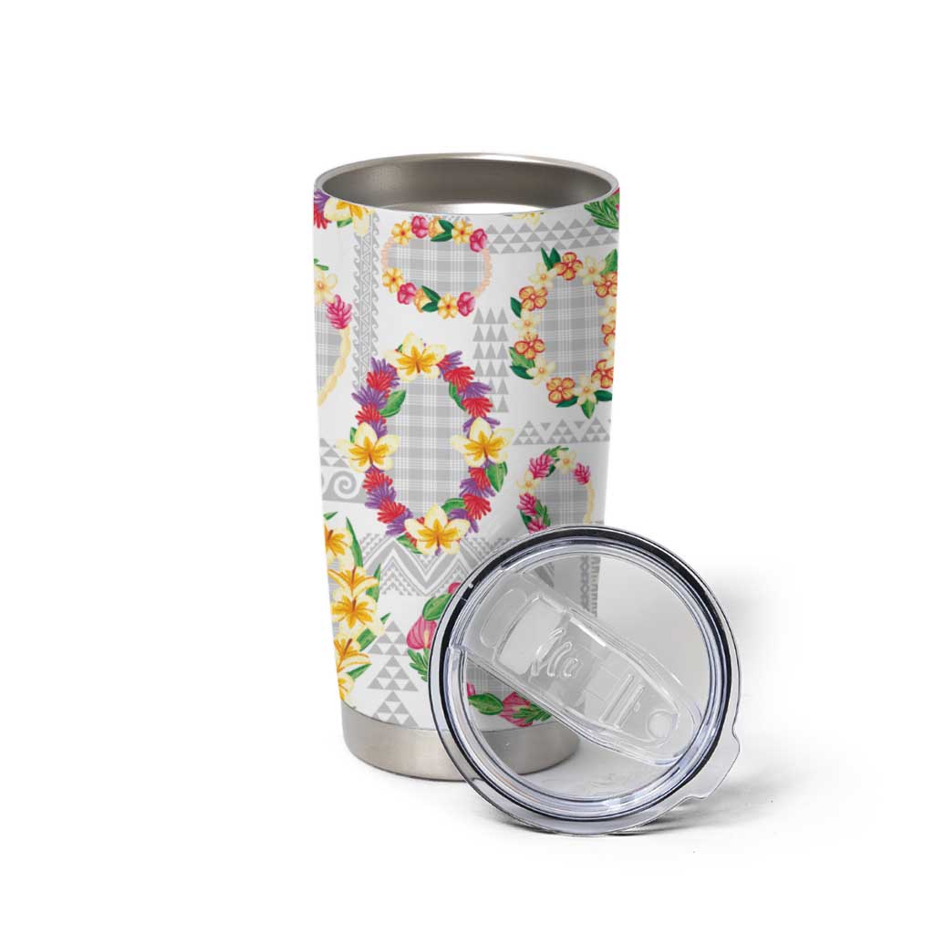 Hawaiian Kakau Tattoo Leis and Palaka Pattern Tumbler Cup Traditional Aloha Tribal White Color