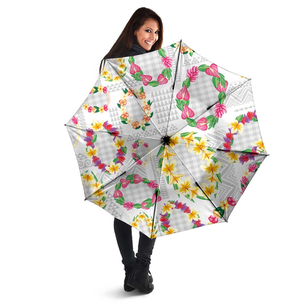 Hawaiian Kakau Tattoo Leis and Palaka Pattern Umbrella Traditional Aloha Tribal White Color