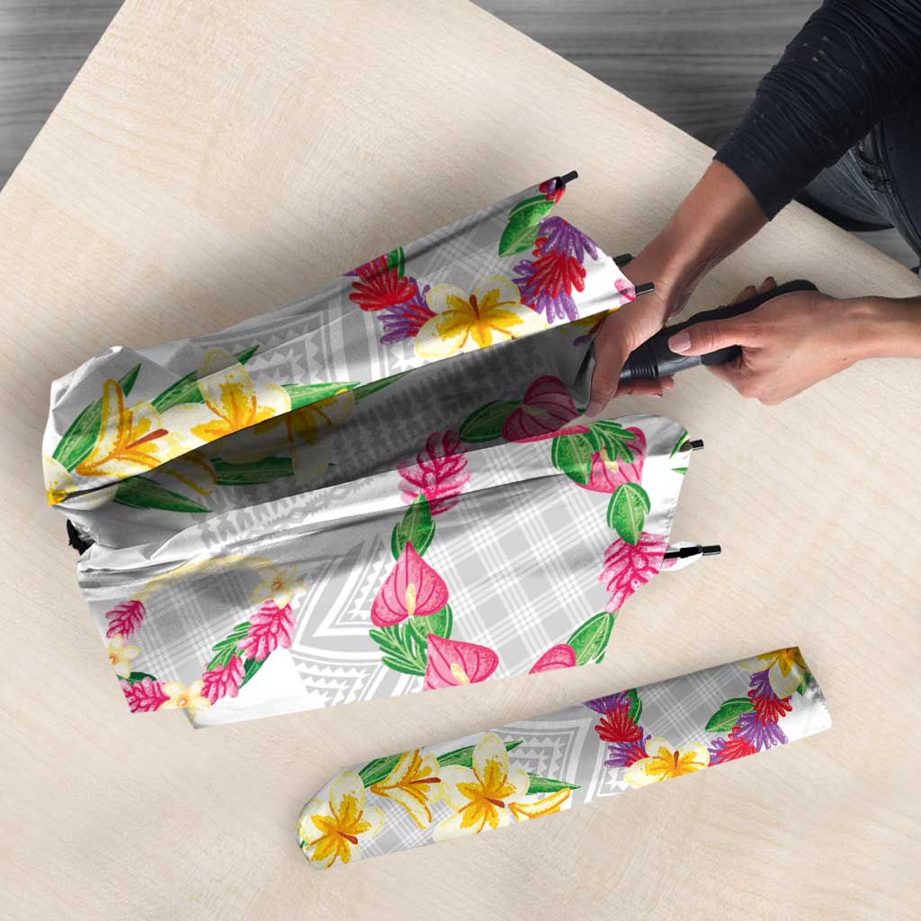 Hawaiian Kakau Tattoo Leis and Palaka Pattern Umbrella Traditional Aloha Tribal White Color