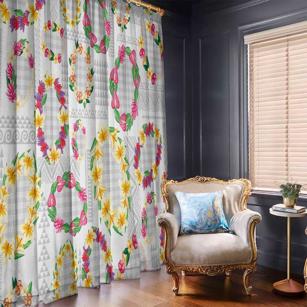 Hawaiian Kakau Tattoo Leis and Palaka Pattern Window Curtain Traditional Aloha Tribal White Color