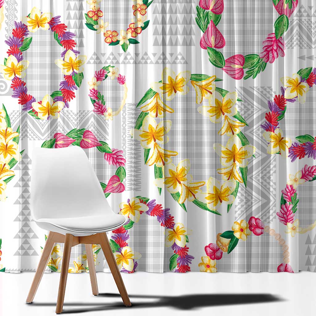 Hawaiian Kakau Tattoo Leis and Palaka Pattern Window Curtain Traditional Aloha Tribal White Color