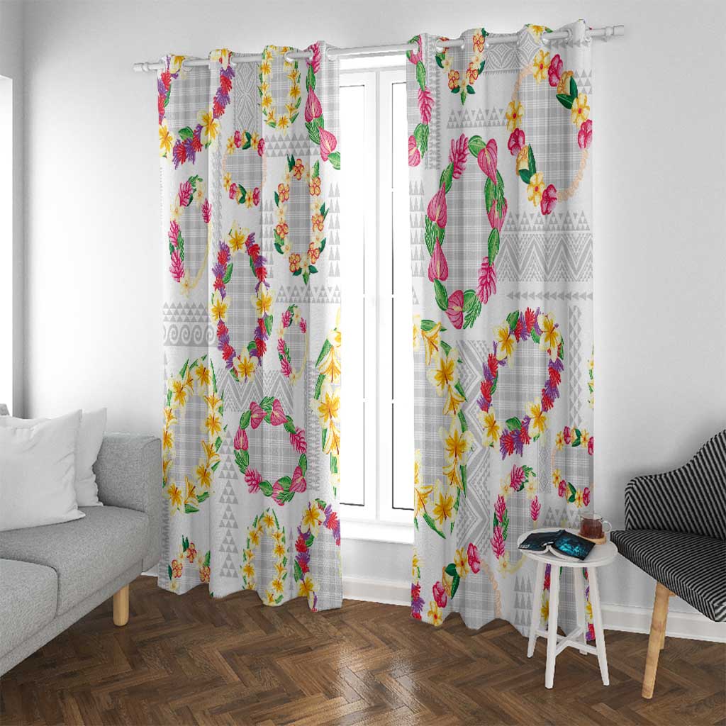 Hawaiian Kakau Tattoo Leis and Palaka Pattern Window Curtain Traditional Aloha Tribal White Color