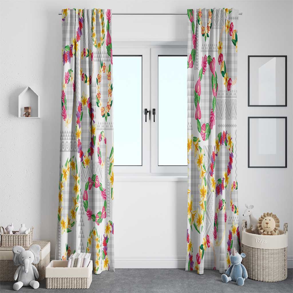 Hawaiian Kakau Tattoo Leis and Palaka Pattern Window Curtain Traditional Aloha Tribal White Color