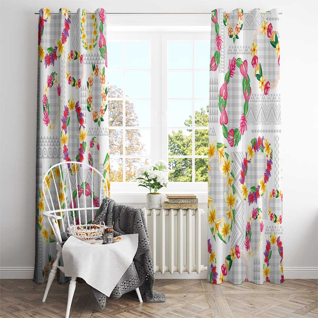 Hawaiian Kakau Tattoo Leis and Palaka Pattern Window Curtain Traditional Aloha Tribal White Color
