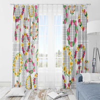 Hawaiian Kakau Tattoo Leis and Palaka Pattern Window Curtain Traditional Aloha Tribal White Color