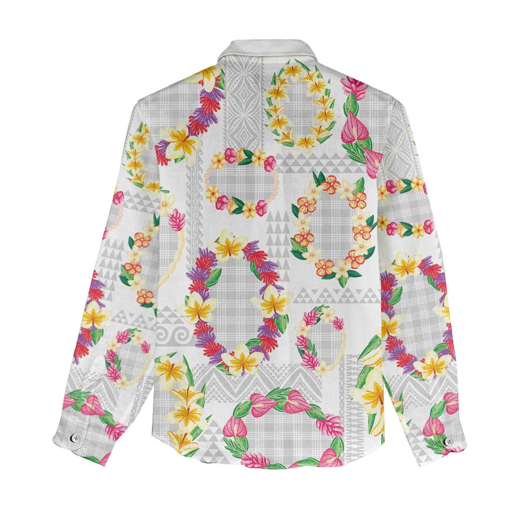 Hawaiian Kakau Tattoo Leis and Palaka Pattern Women Casual Shirt Traditional Aloha Tribal White Color LT03 - Polynesian Pride