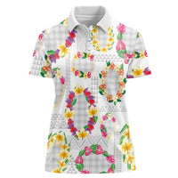 Hawaiian Kakau Tattoo Leis and Palaka Pattern Women Polo Shirt Traditional Aloha Tribal White Color LT03 Female White - Polynesian Pride
