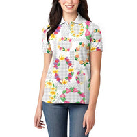 Hawaiian Kakau Tattoo Leis and Palaka Pattern Women Polo Shirt Traditional Aloha Tribal White Color LT03 - Polynesian Pride