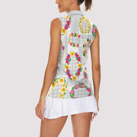 Hawaiian Kakau Tattoo Leis and Palaka Pattern Women Sleeveless Polo Shirt Traditional Aloha Tribal White Color LT03 - Polynesian Pride