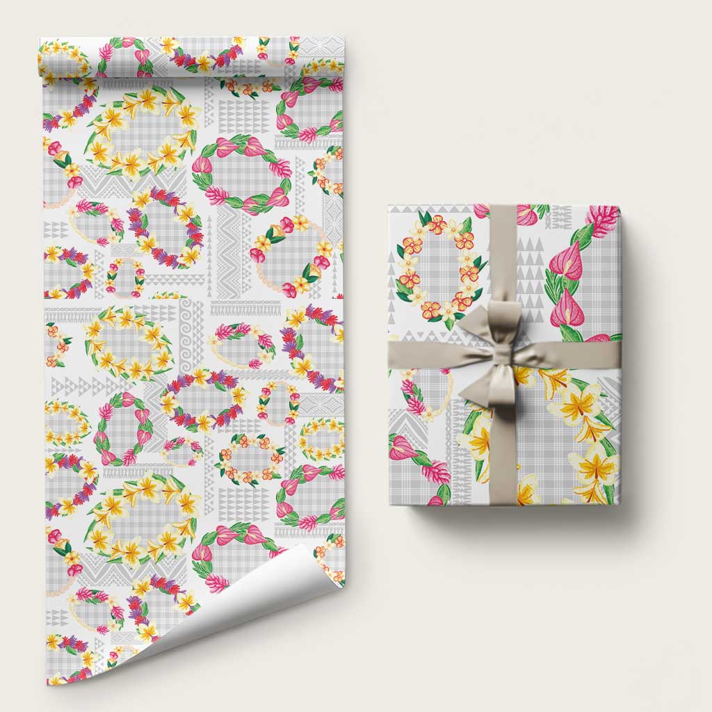 Hawaiian Kakau Tattoo Leis and Palaka Pattern Wrapping Paper Traditional Aloha Tribal White Color