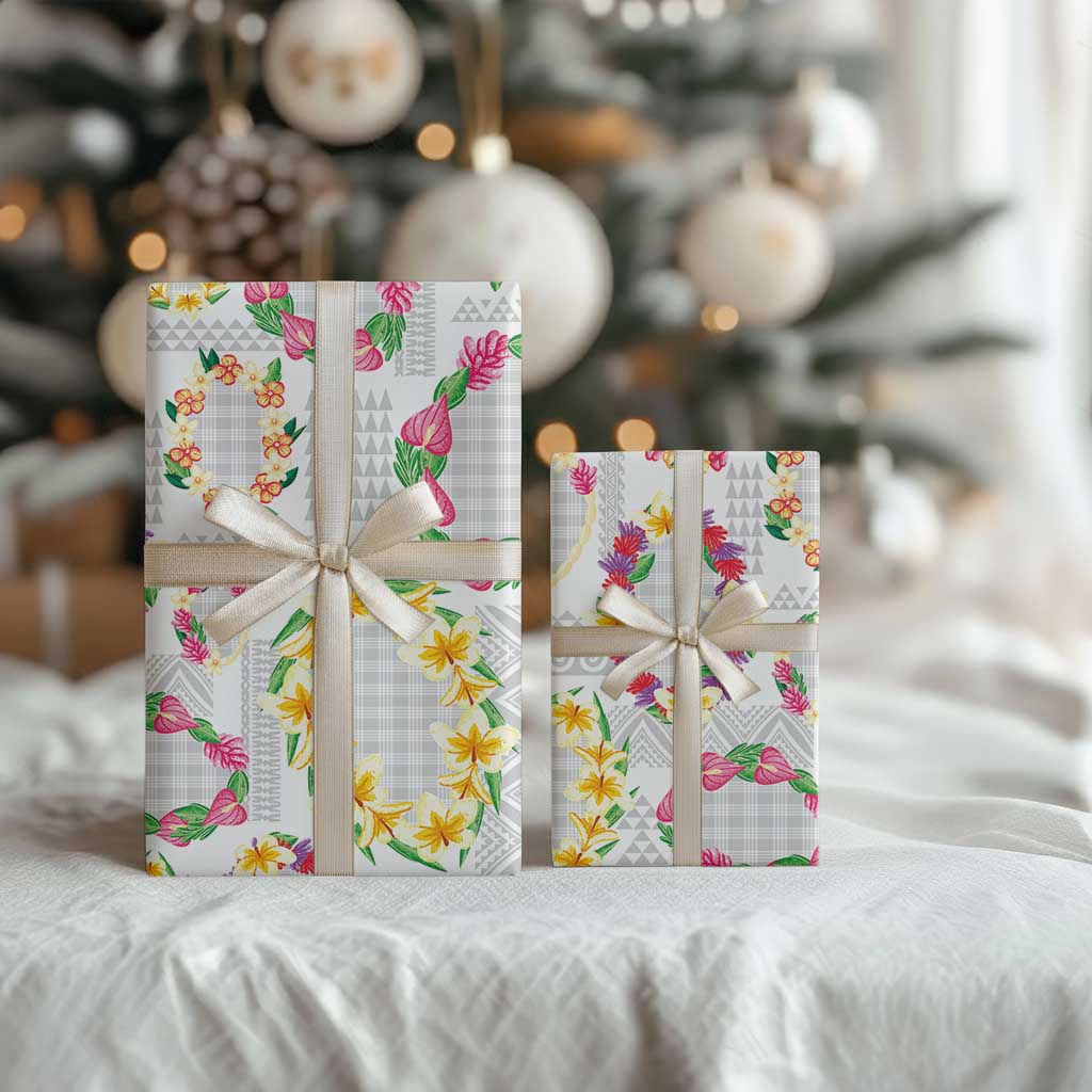 Hawaiian Kakau Tattoo Leis and Palaka Pattern Wrapping Paper Traditional Aloha Tribal White Color
