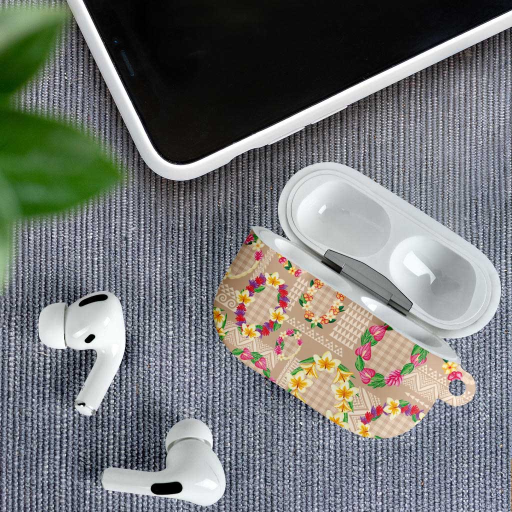 Hawaiian Kakau Tattoo Leis and Palaka Pattern AirPods Case Traditional Aloha Tribal Beige Color