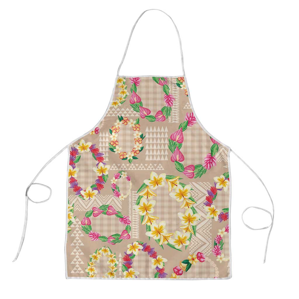 Hawaiian Kakau Tattoo Leis and Palaka Pattern Apron Traditional Aloha Tribal Beige Color