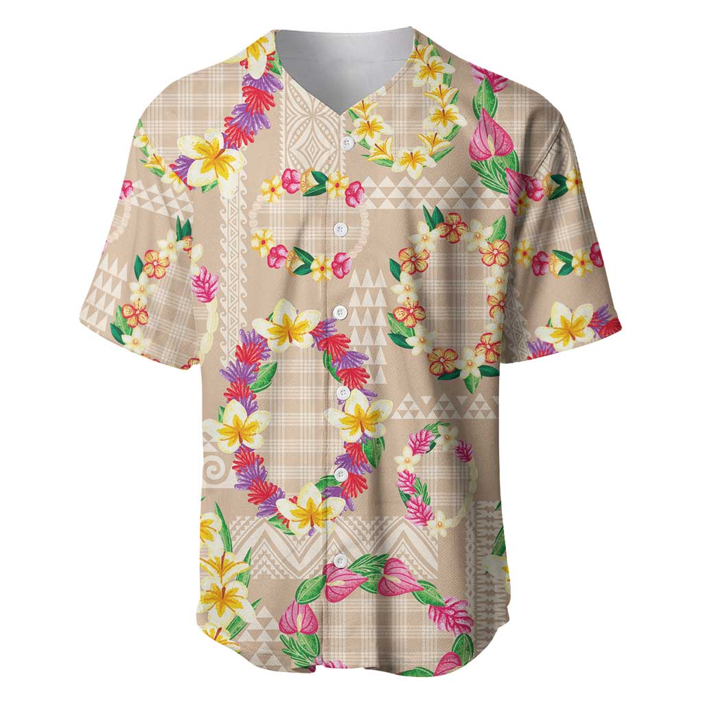Hawaiian Kakau Tattoo Leis and Palaka Pattern Baseball Jersey Traditional Aloha Tribal Beige Color