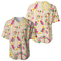 Hawaiian Kakau Tattoo Leis and Palaka Pattern Baseball Jersey Traditional Aloha Tribal Beige Color