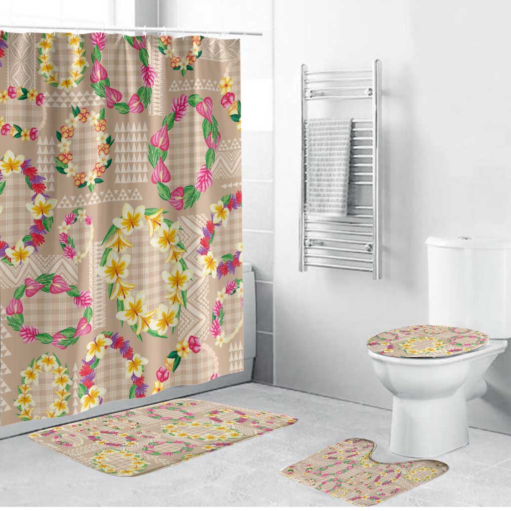 Hawaiian Kakau Tattoo Leis and Palaka Pattern Bathroom Set Traditional Aloha Tribal Beige Color