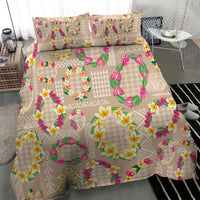 Hawaiian Kakau Tattoo Leis and Palaka Pattern Bedding Set Traditional Aloha Tribal Beige Color