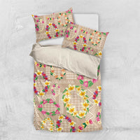 Hawaiian Kakau Tattoo Leis and Palaka Pattern Bedding Set Traditional Aloha Tribal Beige Color