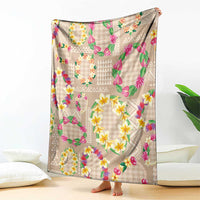 Hawaiian Kakau Tattoo Leis and Palaka Pattern Blanket Traditional Aloha Tribal Beige Color