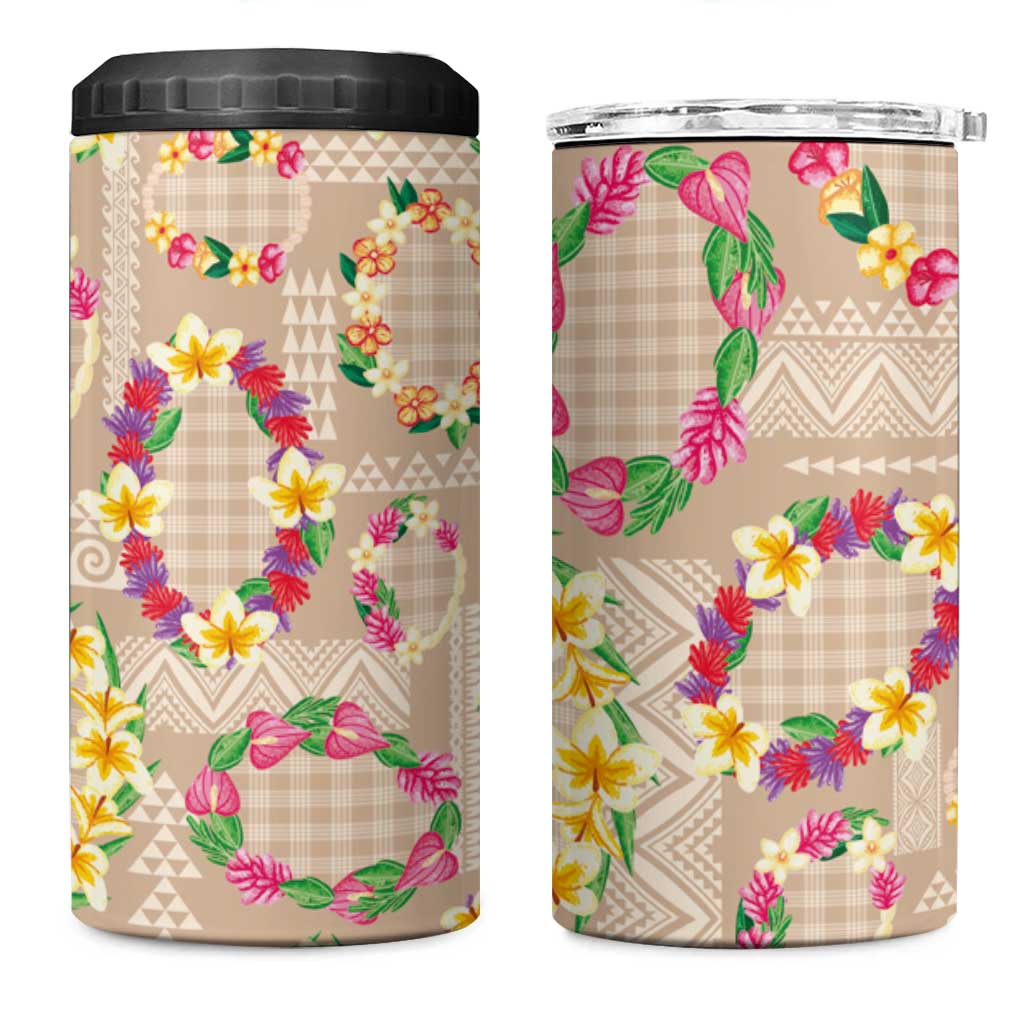 Hawaiian Kakau Tattoo Leis and Palaka Pattern 4 in 1 Can Cooler Tumbler Traditional Aloha Tribal Beige Color LT03 One Size: 16 oz Beige - Polynesian Pride