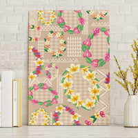 Hawaiian Kakau Tattoo Leis and Palaka Pattern Canvas Wall Art Traditional Aloha Tribal Beige Color