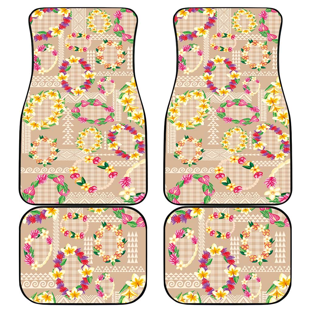 Hawaiian Kakau Tattoo Leis and Palaka Pattern Car Mats Traditional Aloha Tribal Beige Color