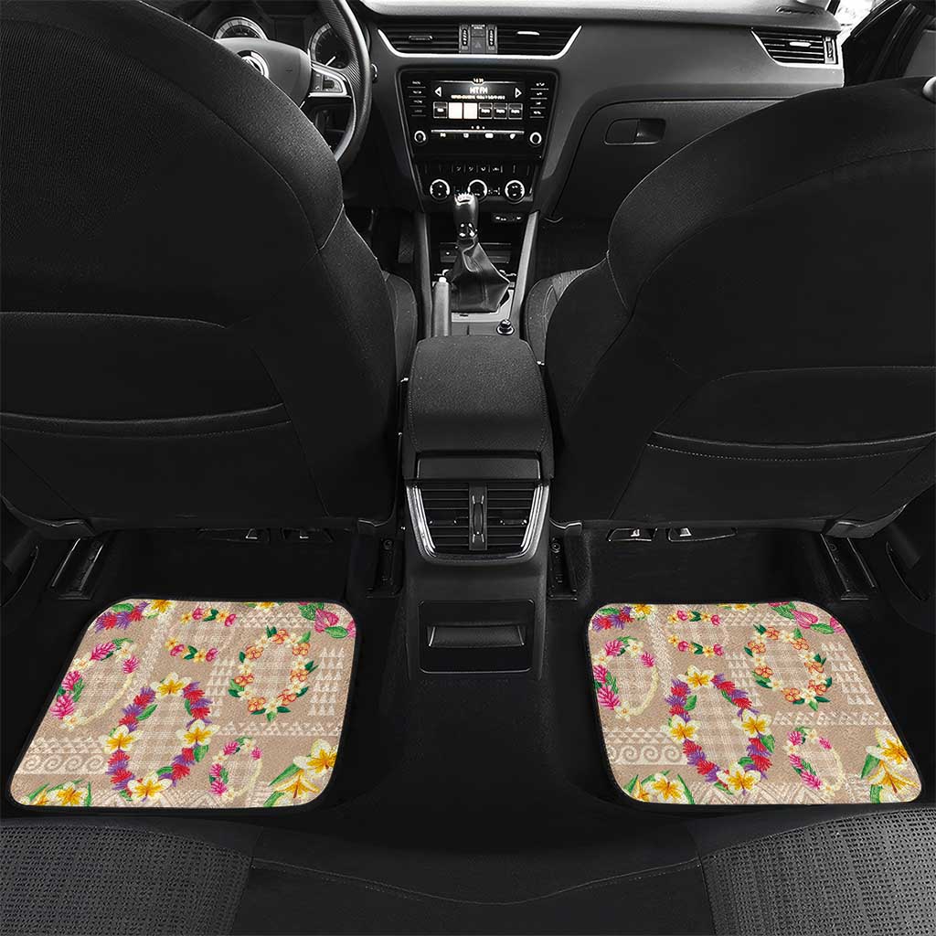 Hawaiian Kakau Tattoo Leis and Palaka Pattern Car Mats Traditional Aloha Tribal Beige Color