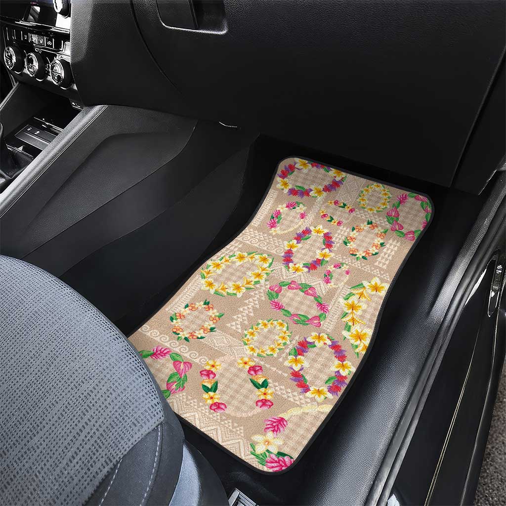 Hawaiian Kakau Tattoo Leis and Palaka Pattern Car Mats Traditional Aloha Tribal Beige Color
