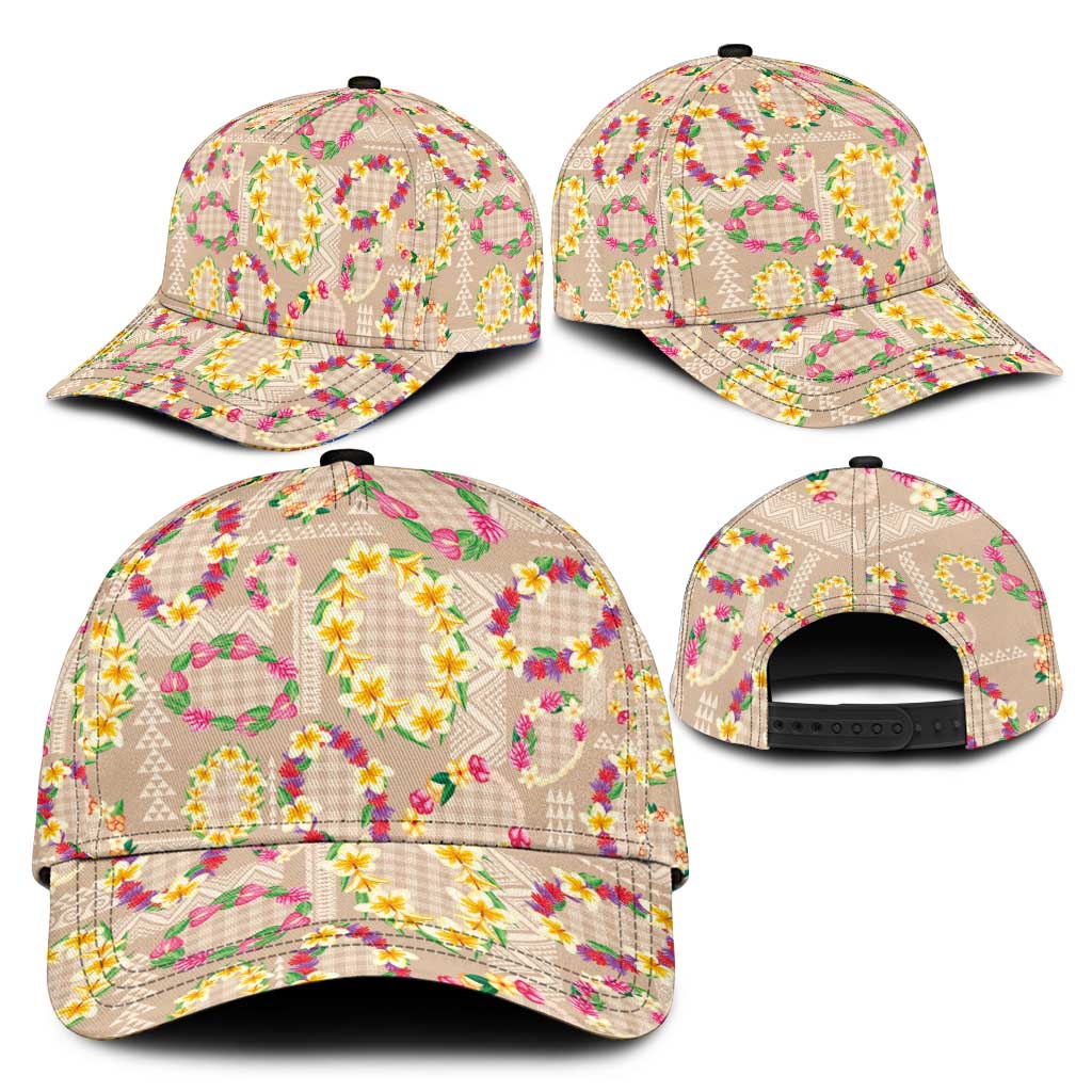 Hawaiian Kakau Tattoo Leis and Palaka Pattern Classic Cap Traditional Aloha Tribal Beige Color