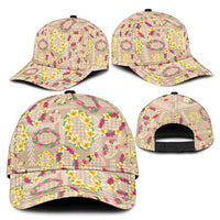 Hawaiian Kakau Tattoo Leis and Palaka Pattern Classic Cap Traditional Aloha Tribal Beige Color