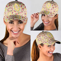 Hawaiian Kakau Tattoo Leis and Palaka Pattern Classic Cap Traditional Aloha Tribal Beige Color