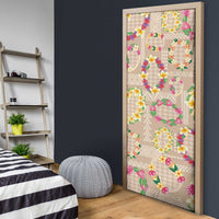 Hawaiian Kakau Tattoo Leis and Palaka Pattern Door Cover Traditional Aloha Tribal Beige Color
