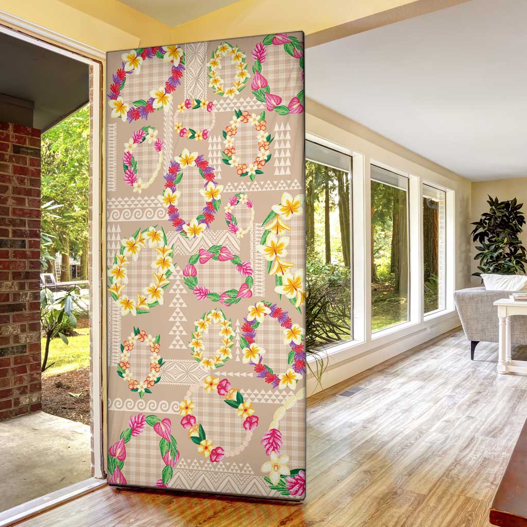 Hawaiian Kakau Tattoo Leis and Palaka Pattern Door Cover Traditional Aloha Tribal Beige Color