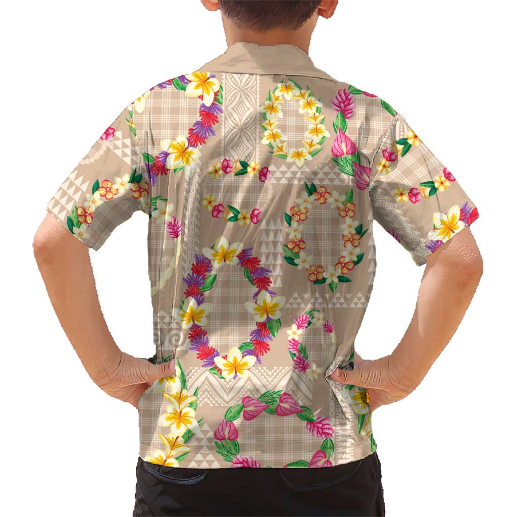 Hawaiian Kakau Tattoo Leis and Palaka Pattern Family Matching Puletasi and Hawaiian Shirt Traditional Aloha Tribal Beige Color LT03 - Polynesian Pride