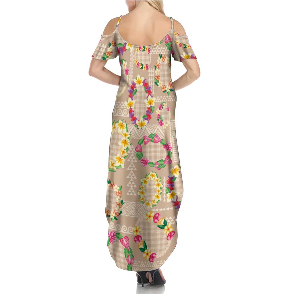 Hawaiian Kakau Tattoo Leis and Palaka Pattern Family Matching Summer Maxi Dress and Hawaiian Shirt Traditional Aloha Tribal Beige Color LT03 - Polynesian Pride