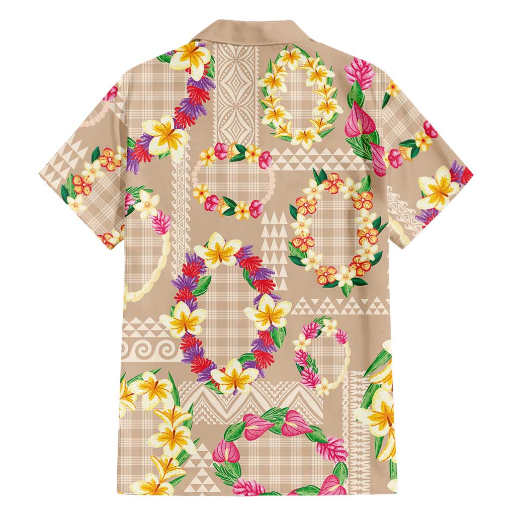 Hawaiian Kakau Tattoo Leis and Palaka Pattern Hawaiian Shirt Traditional Aloha Tribal Beige Color