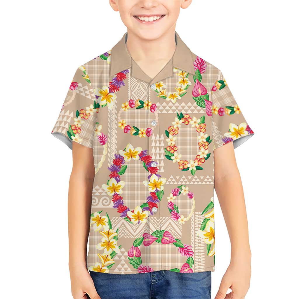 Hawaiian Kakau Tattoo Leis and Palaka Pattern Hawaiian Shirt Traditional Aloha Tribal Beige Color