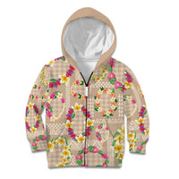 Hawaiian Kakau Tattoo Leis and Palaka Pattern Kid Hoodie Traditional Aloha Tribal Beige Color