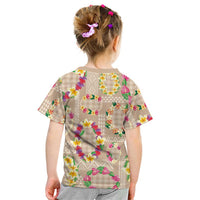Hawaiian Kakau Tattoo Leis and Palaka Pattern Kid T Shirt Traditional Aloha Tribal Beige Color