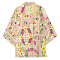 Hawaiian Kakau Tattoo Leis and Palaka Pattern Kimono Traditional Aloha Tribal Beige Color