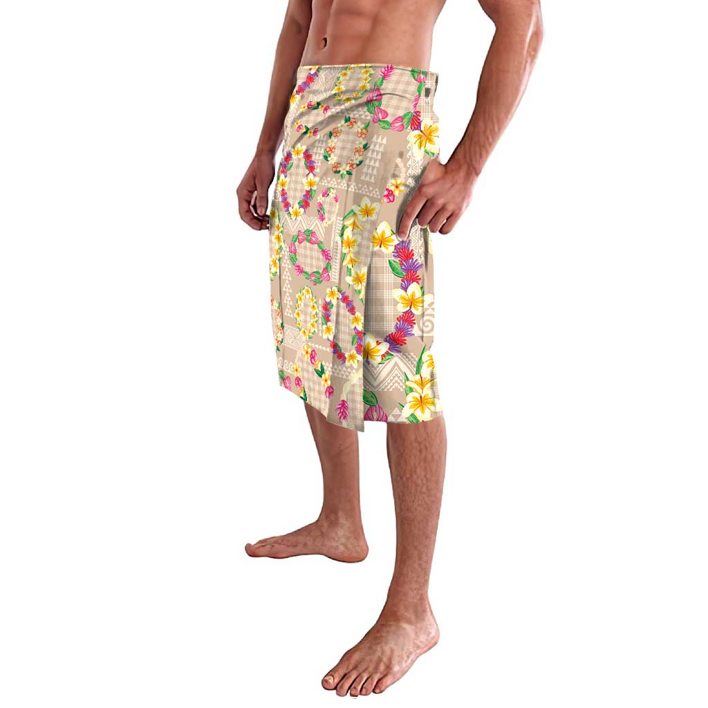 Hawaiian Kakau Tattoo Leis and Palaka Pattern Lavalava Traditional Aloha Tribal Beige Color
